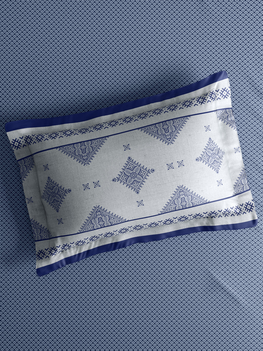 Heritage Walk 100% Egyptian Cotton 200 TC Blue Ethnic Print King Bedsheet with 2 Pillow Covers