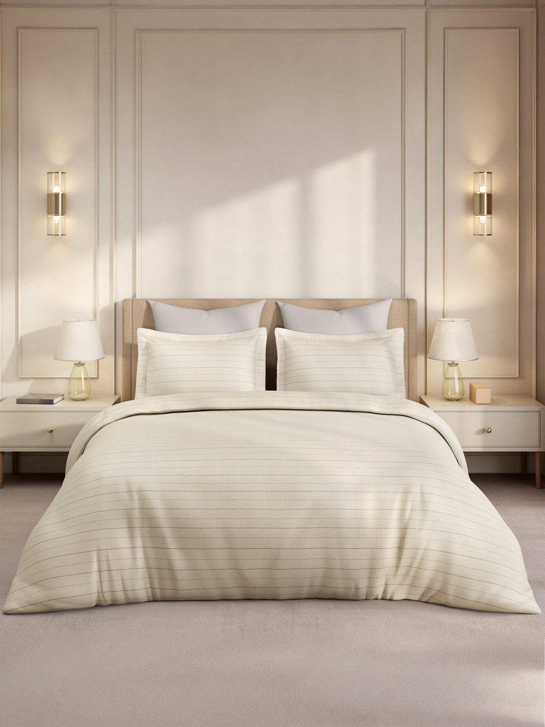 Gardenia Augusta 100% Cotton 300 TC Super King Bedsheet with 2 Pillow Covers | White Digitally Printed