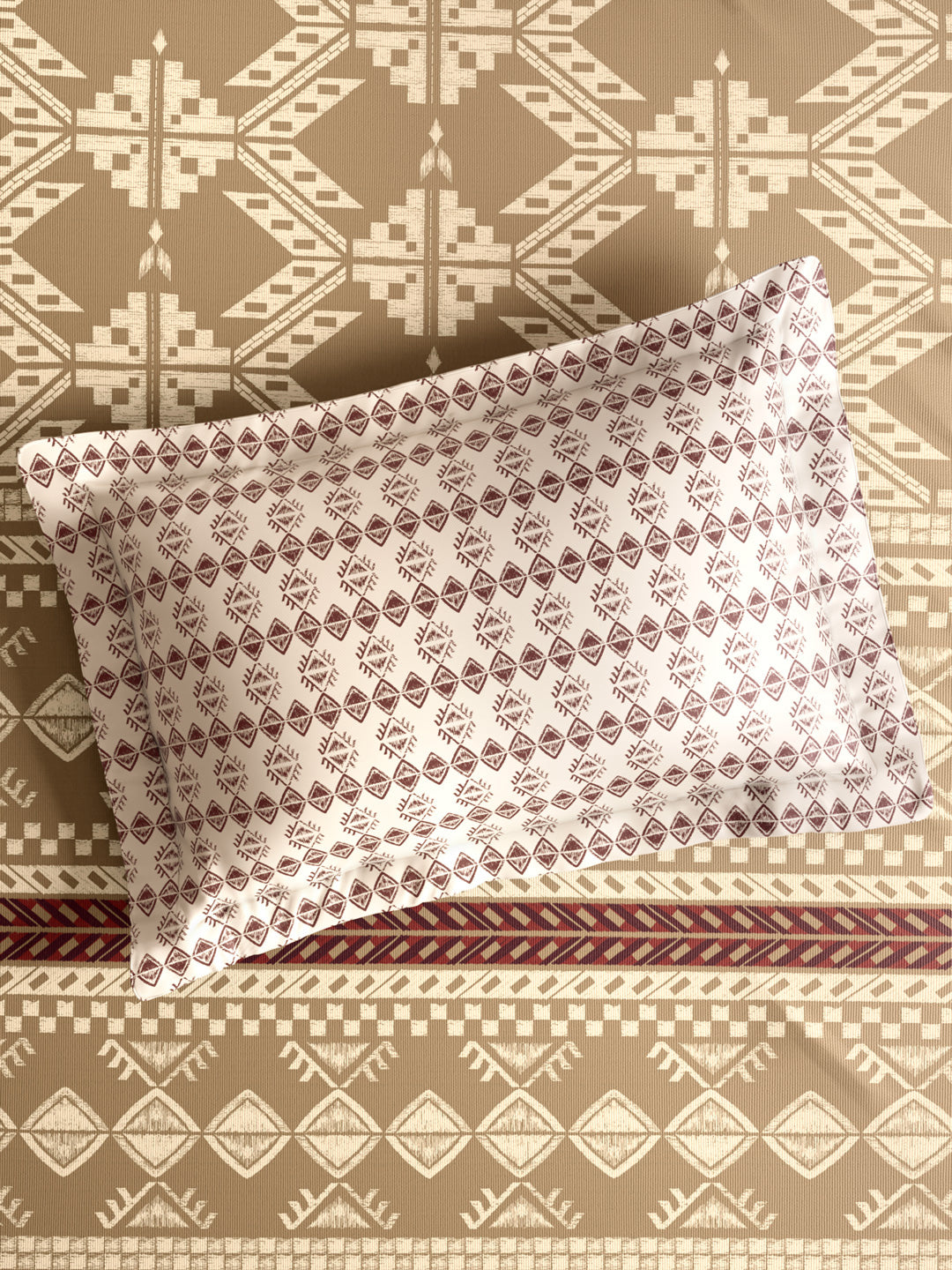 Valatia Gypsy 100% Cotton 200 TC Ethnic Printed King Bedsheet with 2 Pillow Covers - Brown & White