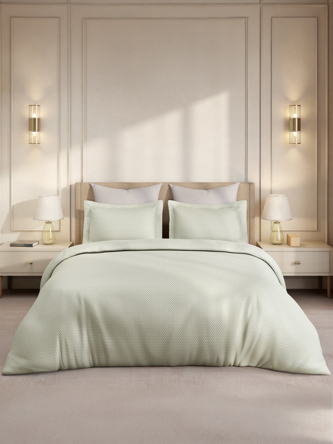 Gardenia Augusta 100% Cotton 300 TC Super King Bedsheet with 2 Pillow Covers | Grey & White Digitally Printed