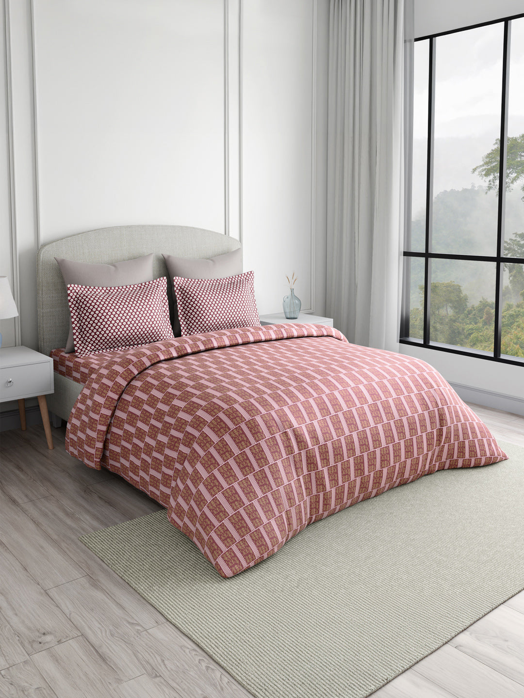 Valatia 100% Cotton 200 TC Karigari Printed Double Bedsheet with 2 Pillow Covers - Pink