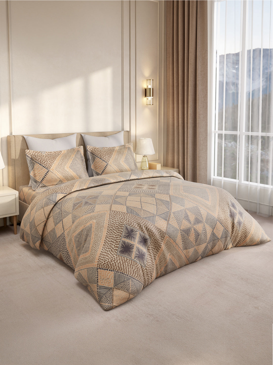 Gardenia Augusta 100% Cotton 300 TC King Bedsheet with 2 Pillow Covers | Brown Digitally Printed