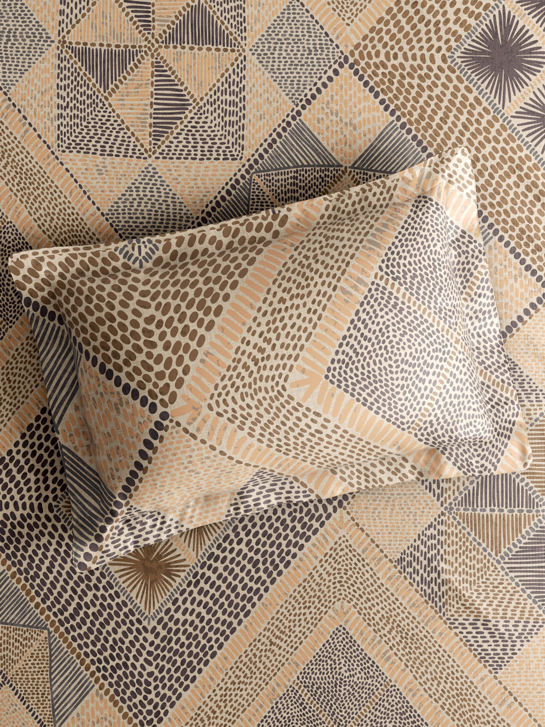 Gardenia Augusta 100% Cotton 300 TC King Bedsheet with 2 Pillow Covers | Brown Digitally Printed