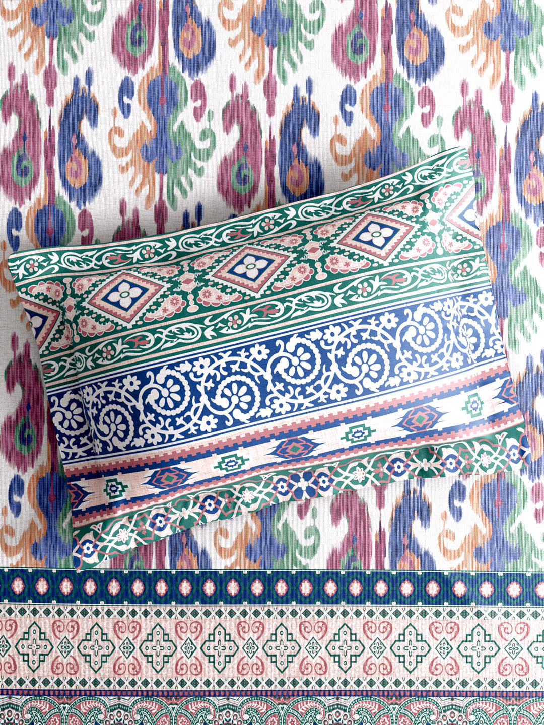 Gardenia Augusta 100% Cotton 300 TC King Bedsheet with 2 Pillow Covers | Blue Digitally Printed