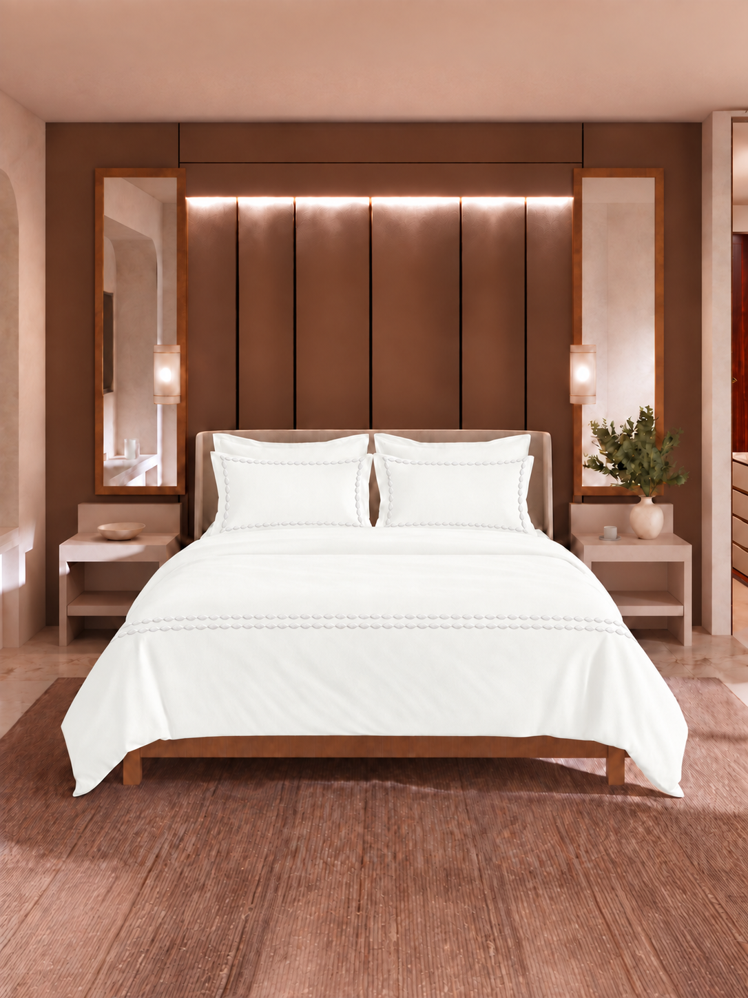 Premium Quality 100% Egyptian Cotton 1000 TC, White King Bedsheet with 4 Pillow Covers, Infinity