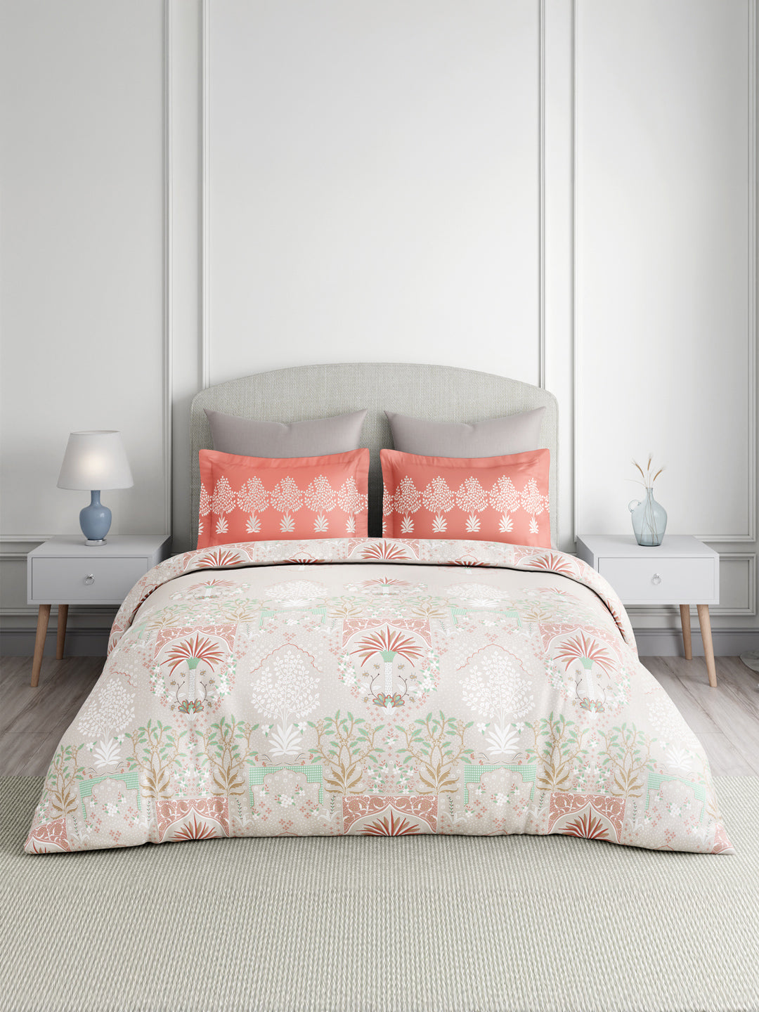 Valatia 100% Cotton 200 TC King Bedsheet with 2 Pillow Covers | Peach Floral Bedsheet Set