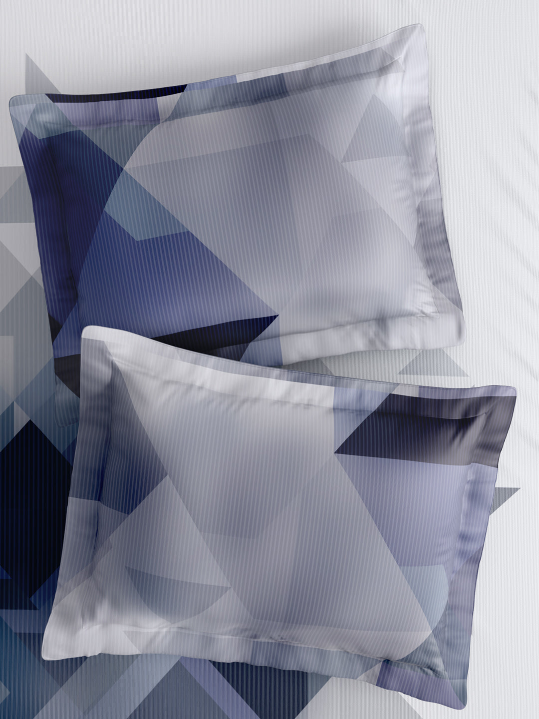 Gardenia Augusta 100% Cotton 300 TC King Bedsheet with 2 Pillow Covers | Blue & Grey Digital Geometrical Print