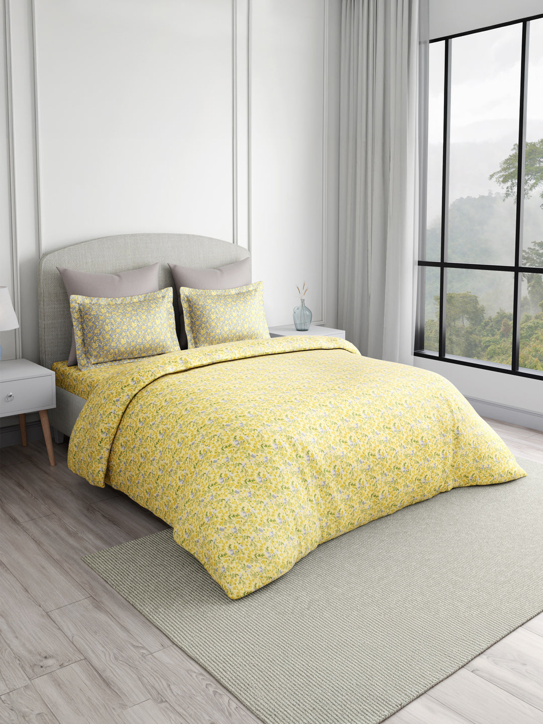 Valatia 100% Cotton 200 TC Double Bedsheet with 2 Pillow Covers - Yellow Floral