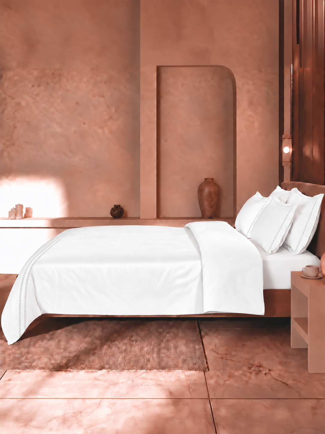 Premium Quality 100% Egyptian Cotton 1000 TC, White King Bedsheet with 4 Pillow Covers, Infinity