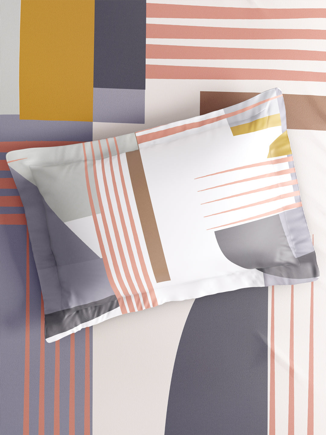 Gardenia Augusta 100% Cotton 300 TC King Bedsheet with 2 Pillow Covers | Multicolor Geometric Print