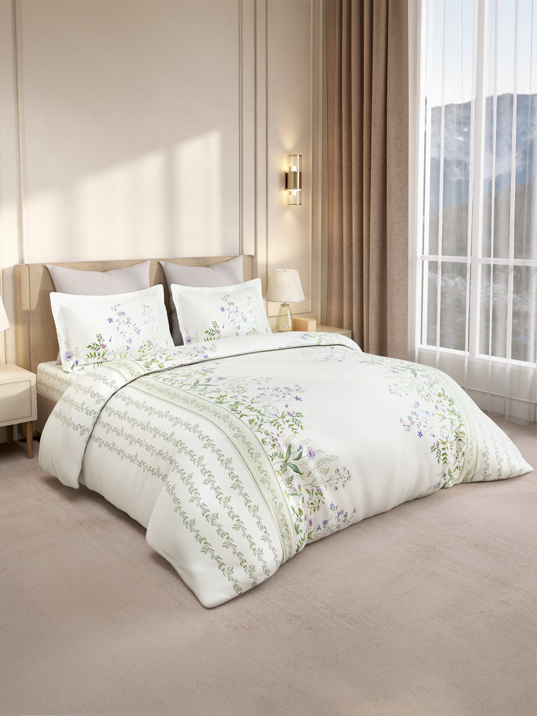 Gardenia Augusta 100% Cotton 300 TC King Bedsheet with 2 Pillow Covers | Printed Bedsheet Set