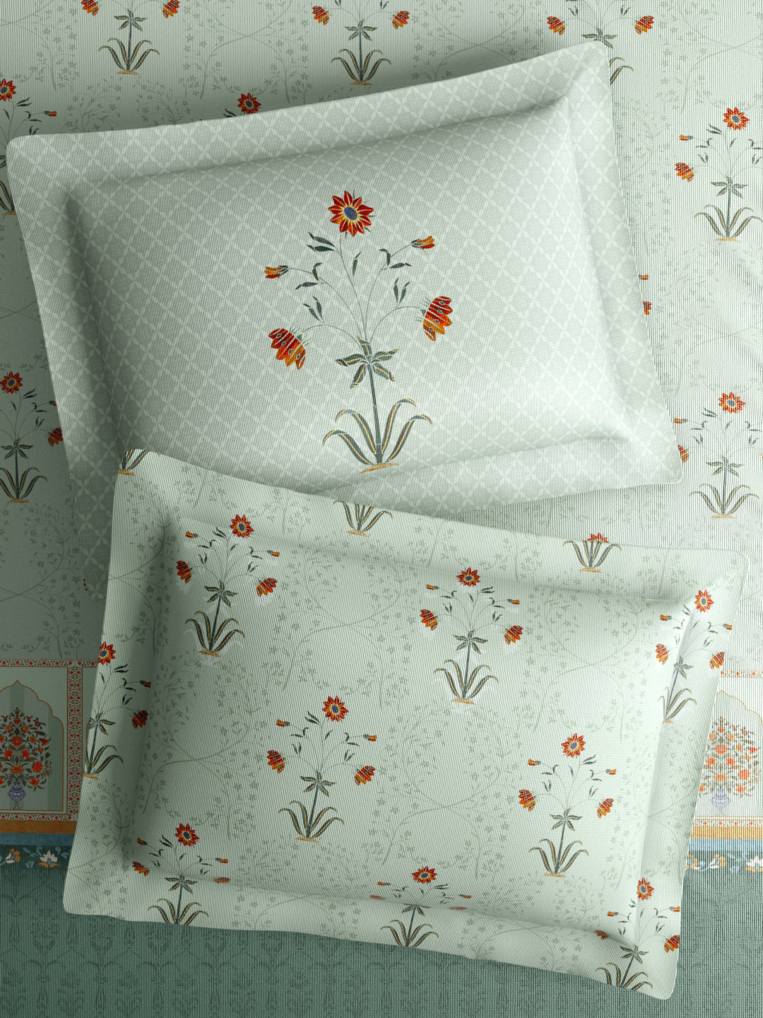 Royal Essence 100% Cotton 400 TC White Digital Floral Print King Bedsheet with 4 Pillow Covers