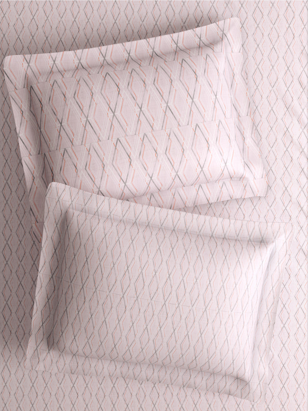 100% Cotton King Bedsheet Set with 4 Pillow Covers & 2 Cushion Covers, 400 TC Cream Geometrical, Royal Essence