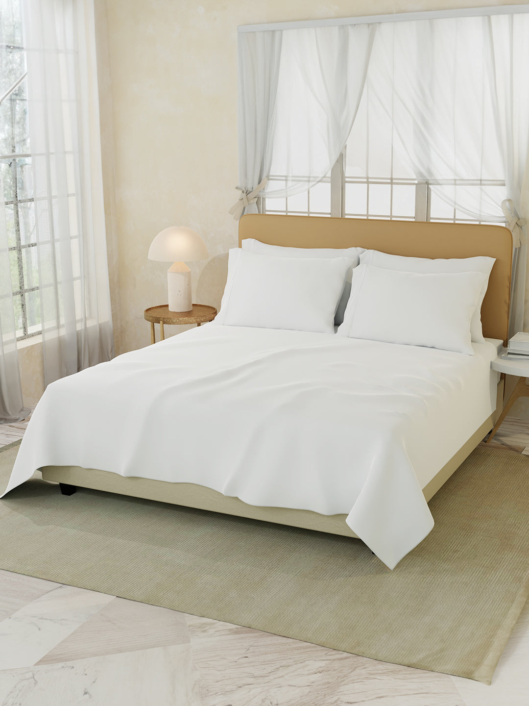 Infinity Premium Quality 100% Egyptian Cotton 1000 TC White King Bedsheet with 4 Pillow Covers (Pearl Stitched)