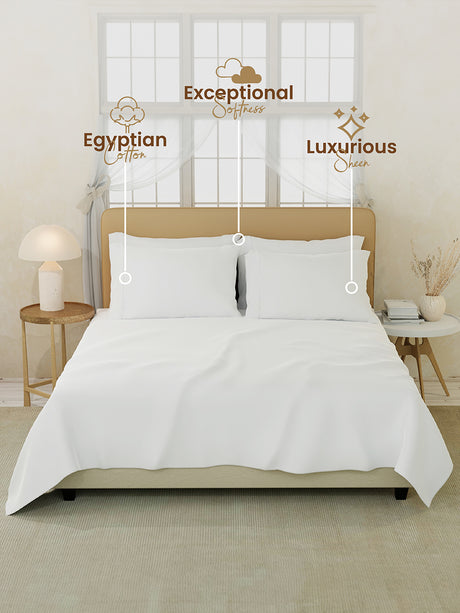 Infinity Premium Quality 100% Egyptian Cotton 1000 TC White King Bedsheet with 4 Pillow Covers (Pearl Stitched)