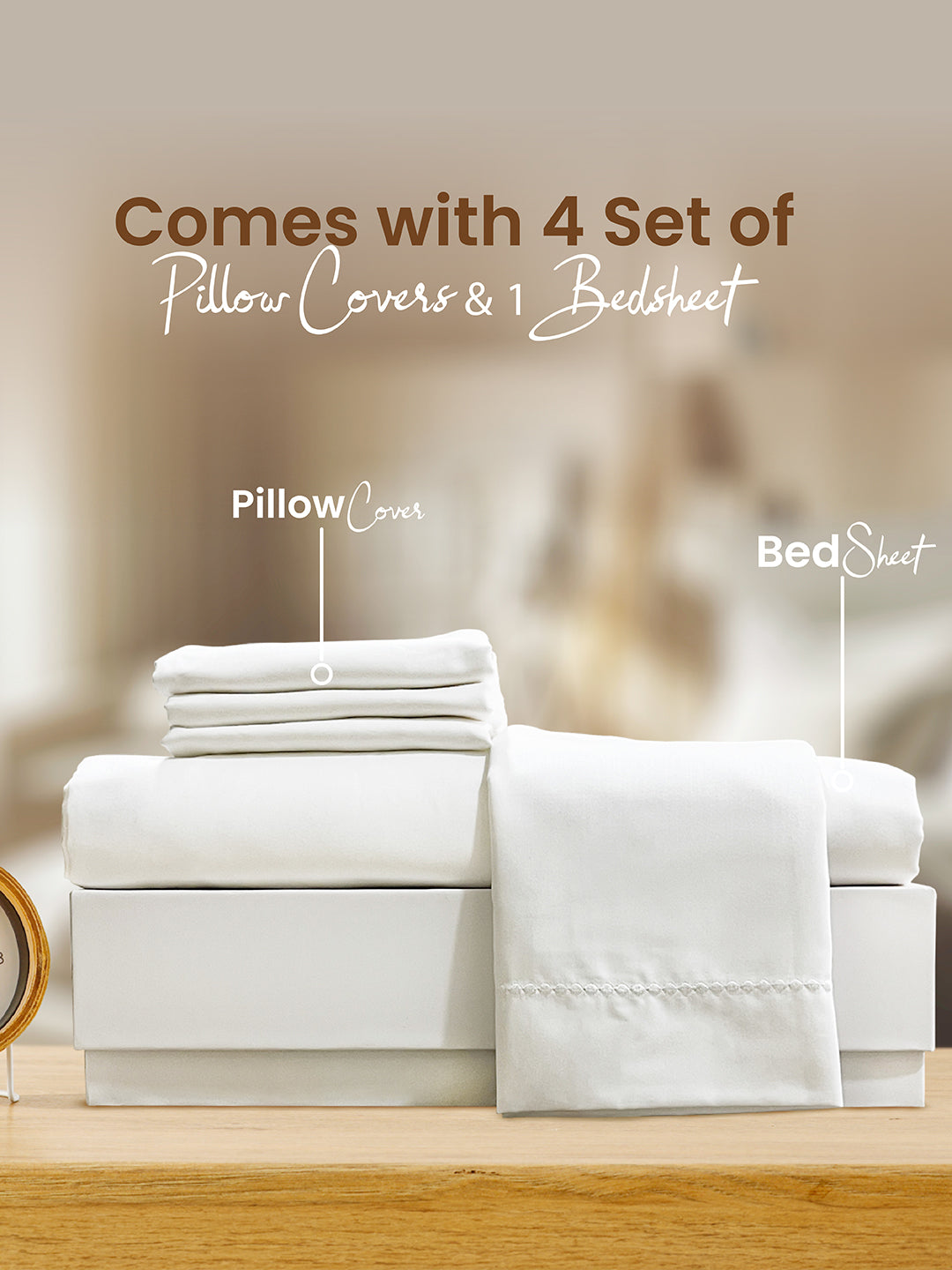 Infinity Premium Quality 100% Egyptian Cotton 1000 TC White King Bedsheet with 4 Pillow Covers (Pearl Stitched)