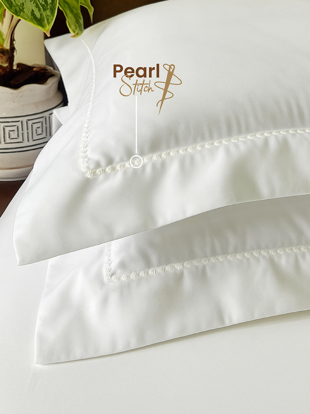 Infinity Premium Quality 100% Egyptian Cotton 1000 TC White King Bedsheet with 4 Pillow Covers (Pearl Stitched)