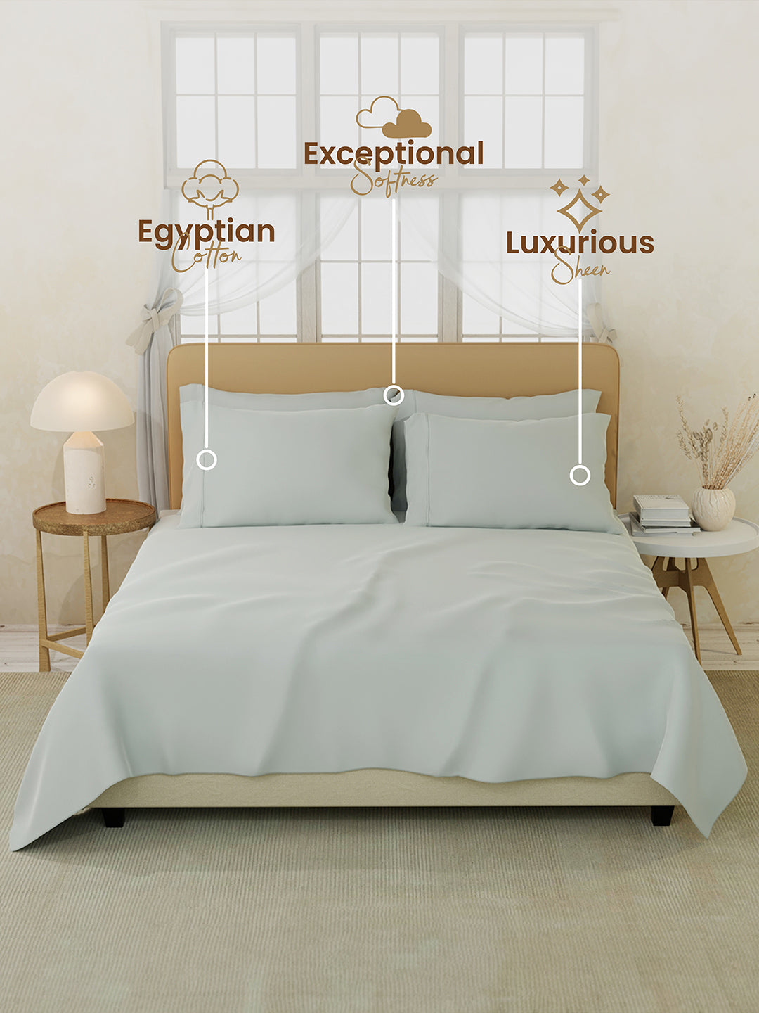 Premium Quality 100% Egyptian Cotton 1000 TC, Silver King Bedsheet with 4 Pillow Covers (Pearl Stitched), Infinity