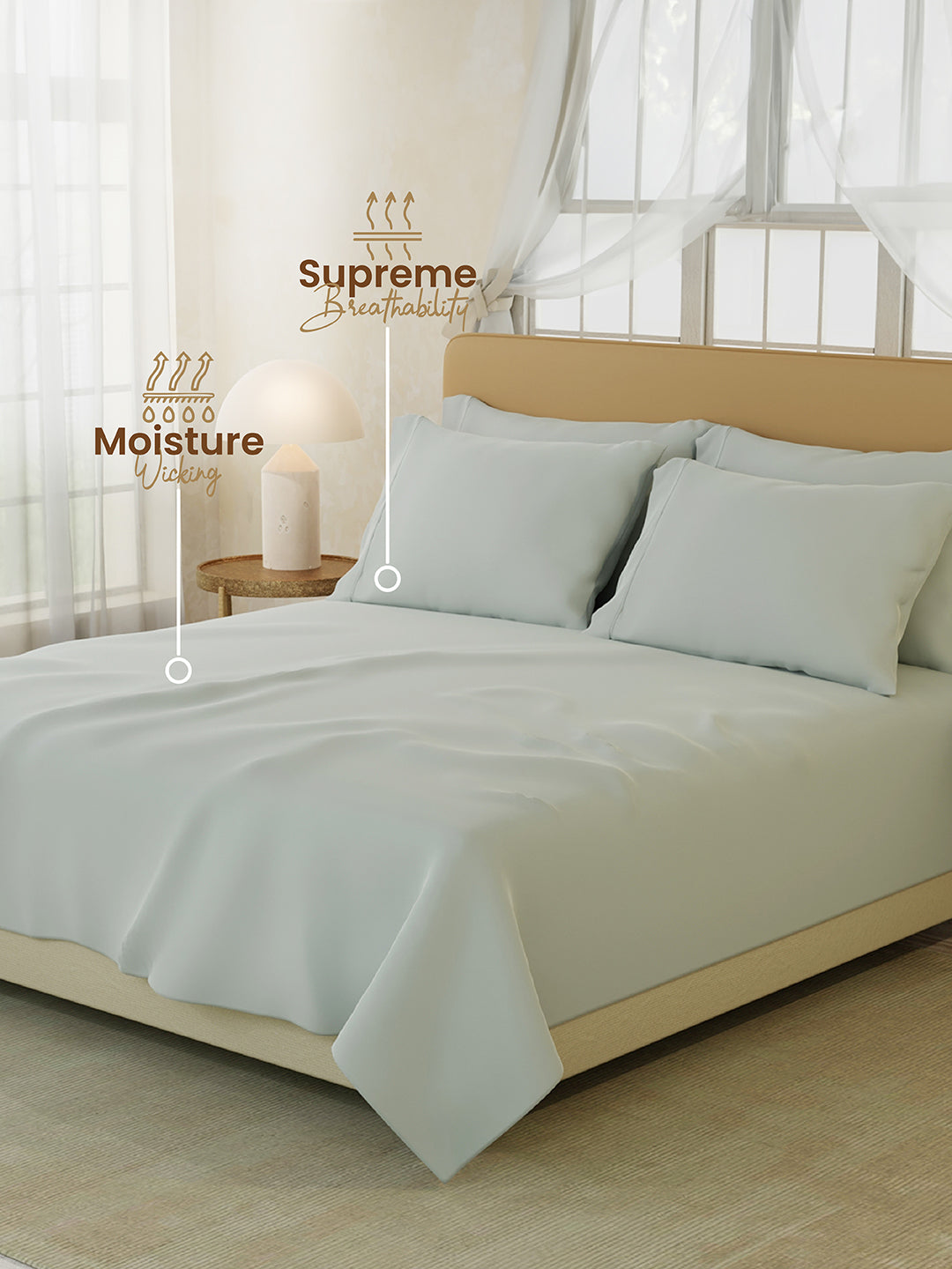 Premium Quality 100% Egyptian Cotton 1000 TC, Silver King Bedsheet with 4 Pillow Covers (Pearl Stitched), Infinity