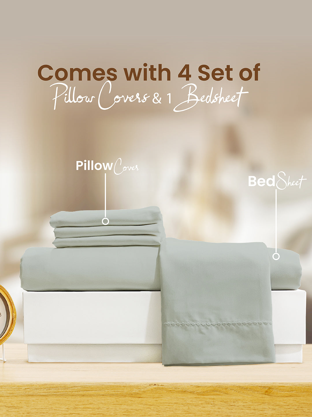 Infinity Premium Quality 100% Egyptian Cotton 1000 TC Silver King Bedsheet with 4 Pillow Covers (Pearl Stitched)