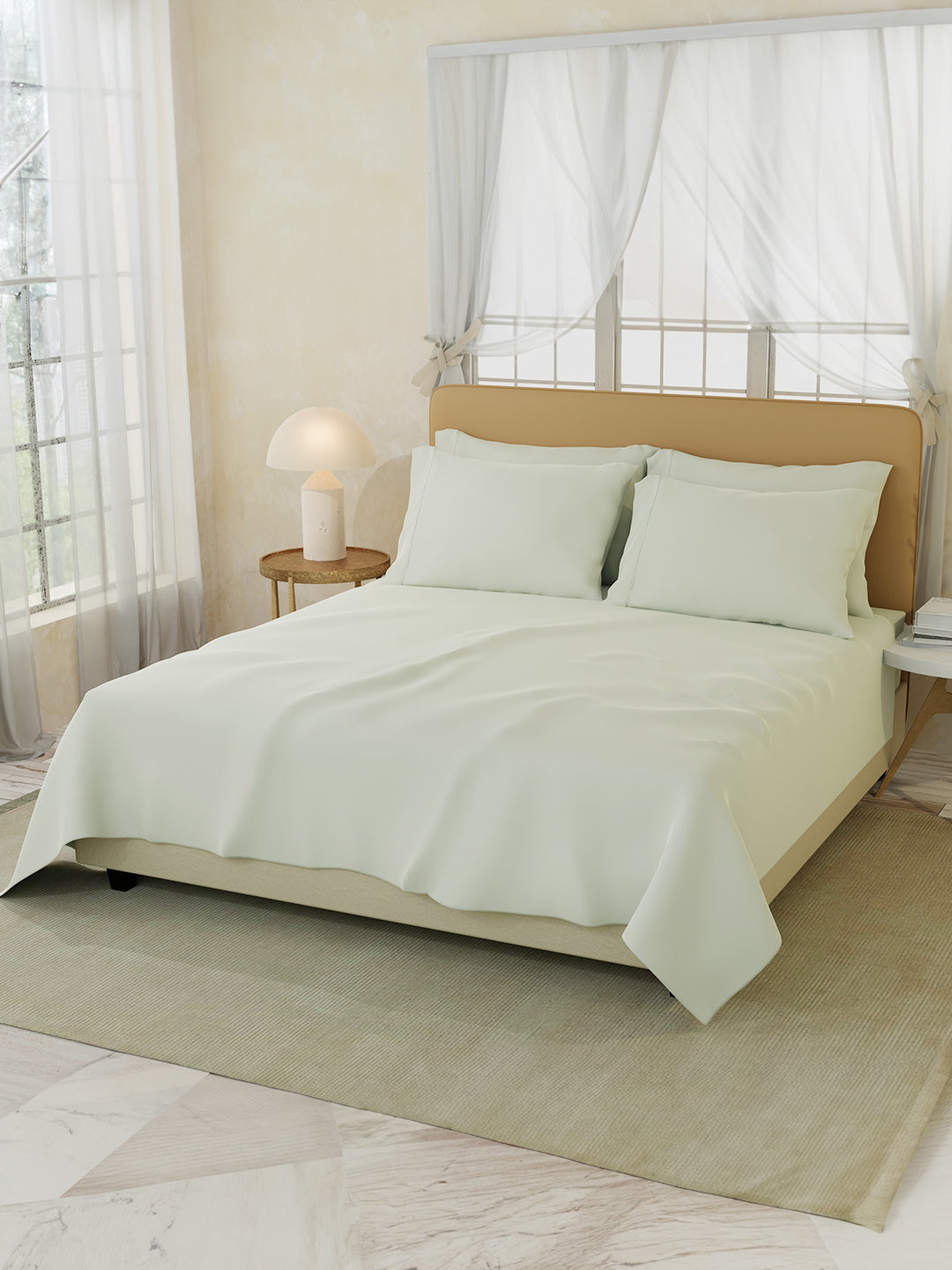 Infinity Premium Quality 100% Egyptian Cotton 1000 TC Light Yellow King Bedsheet with 4 Pillow Covers (Pearl Stitched)