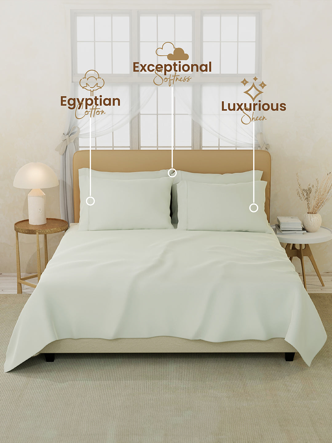 Premium Quality 100% Egyptian Cotton 1000 TC Light Yellow King Bedsheet with 4 Pillow Covers (Pearl Stitched), Infinity