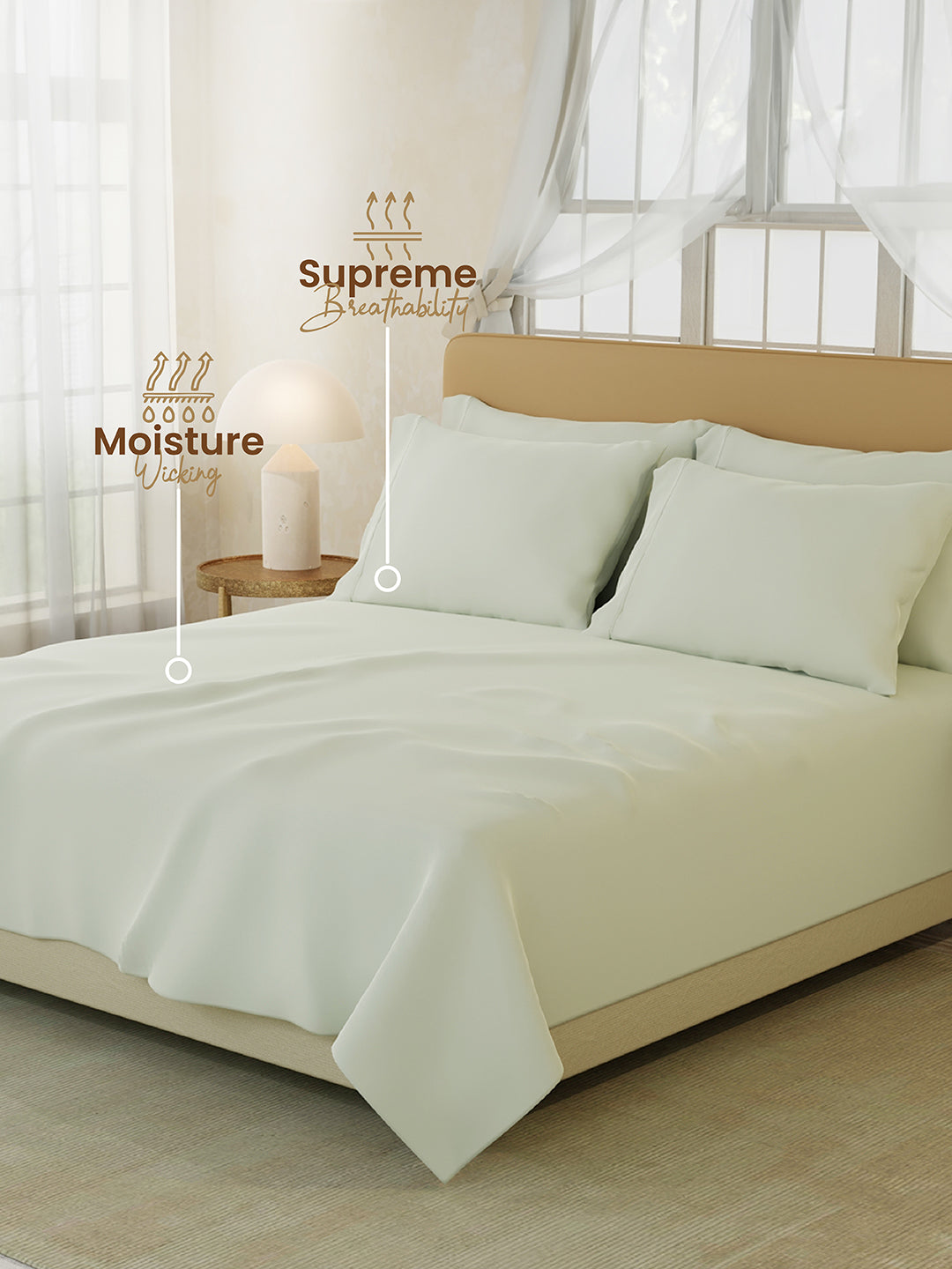 Premium Quality 100% Egyptian Cotton 1000 TC Light Yellow King Bedsheet with 4 Pillow Covers (Pearl Stitched), Infinity