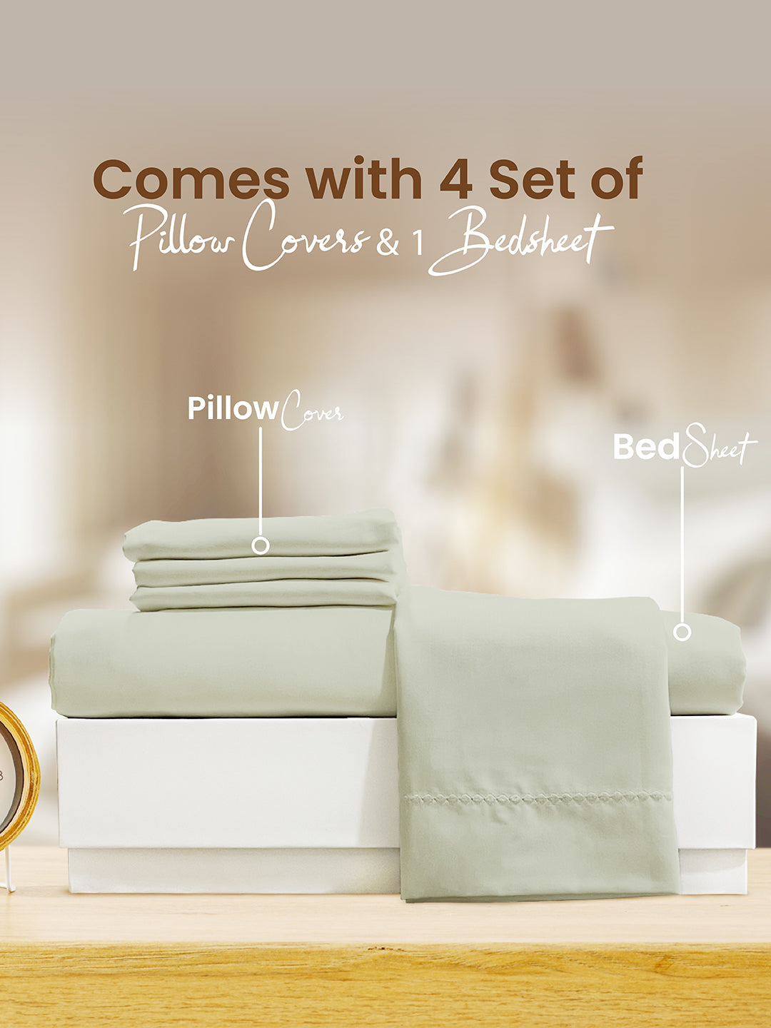 Premium Quality 100% Egyptian Cotton 1000 TC Light Yellow King Bedsheet with 4 Pillow Covers (Pearl Stitched), Infinity