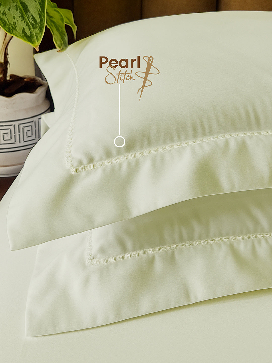 Premium Quality 100% Egyptian Cotton 1000 TC Light Yellow King Bedsheet with 4 Pillow Covers (Pearl Stitched), Infinity