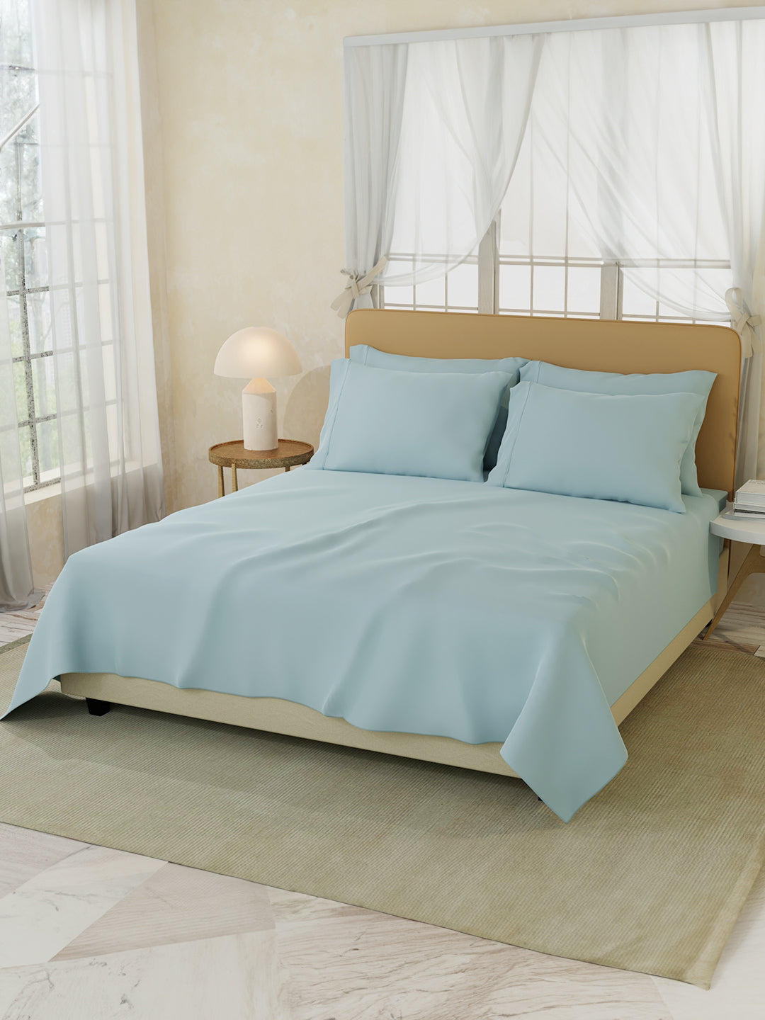 Premium Quality 100% Egyptian Cotton 1000 TC, Blue King Bedsheet with 4 Pillow Covers (Pearl Stitched), Infinity