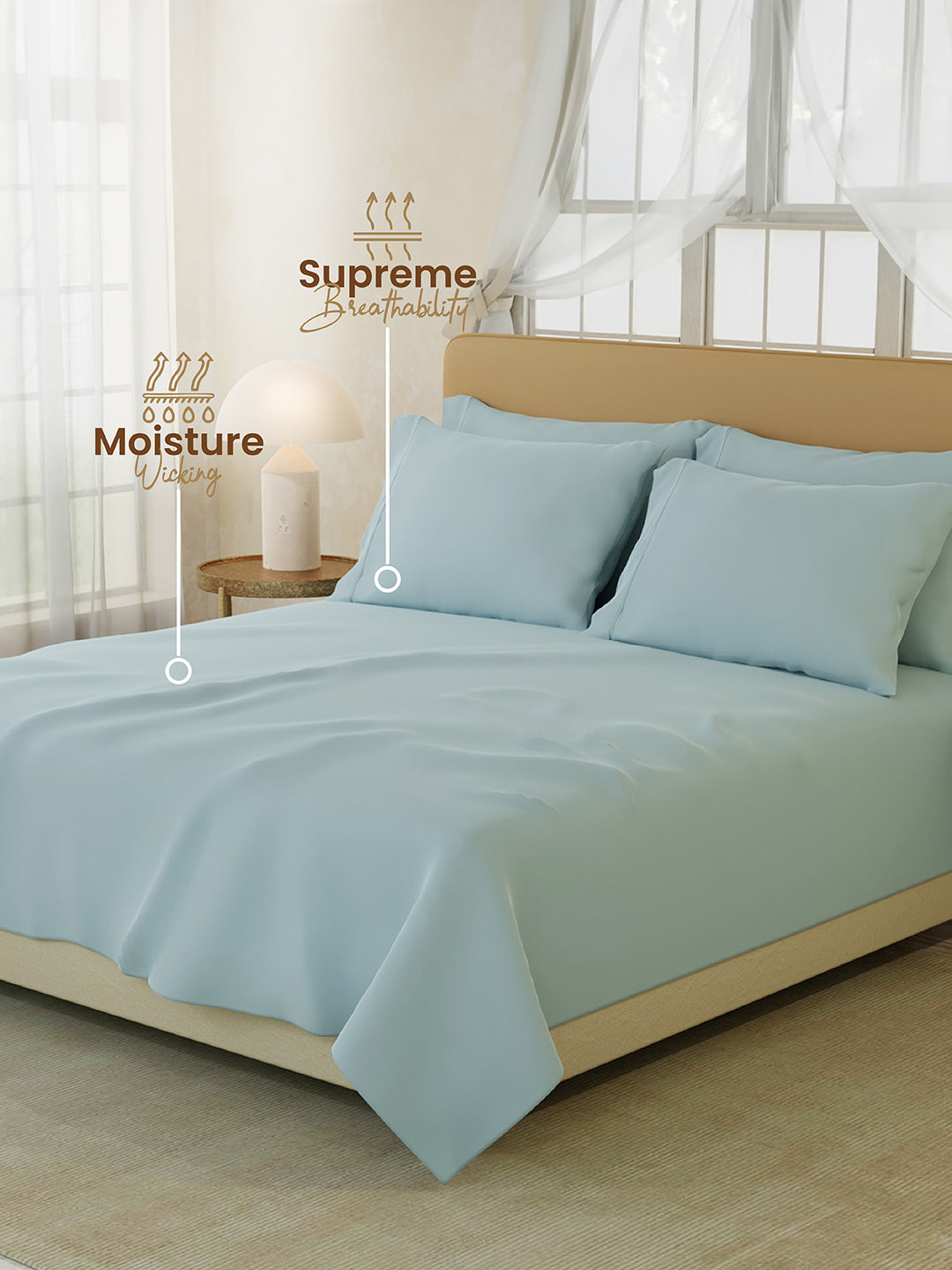 Premium Quality 100% Egyptian Cotton 1000 TC, Blue King Bedsheet with 4 Pillow Covers (Pearl Stitched), Infinity