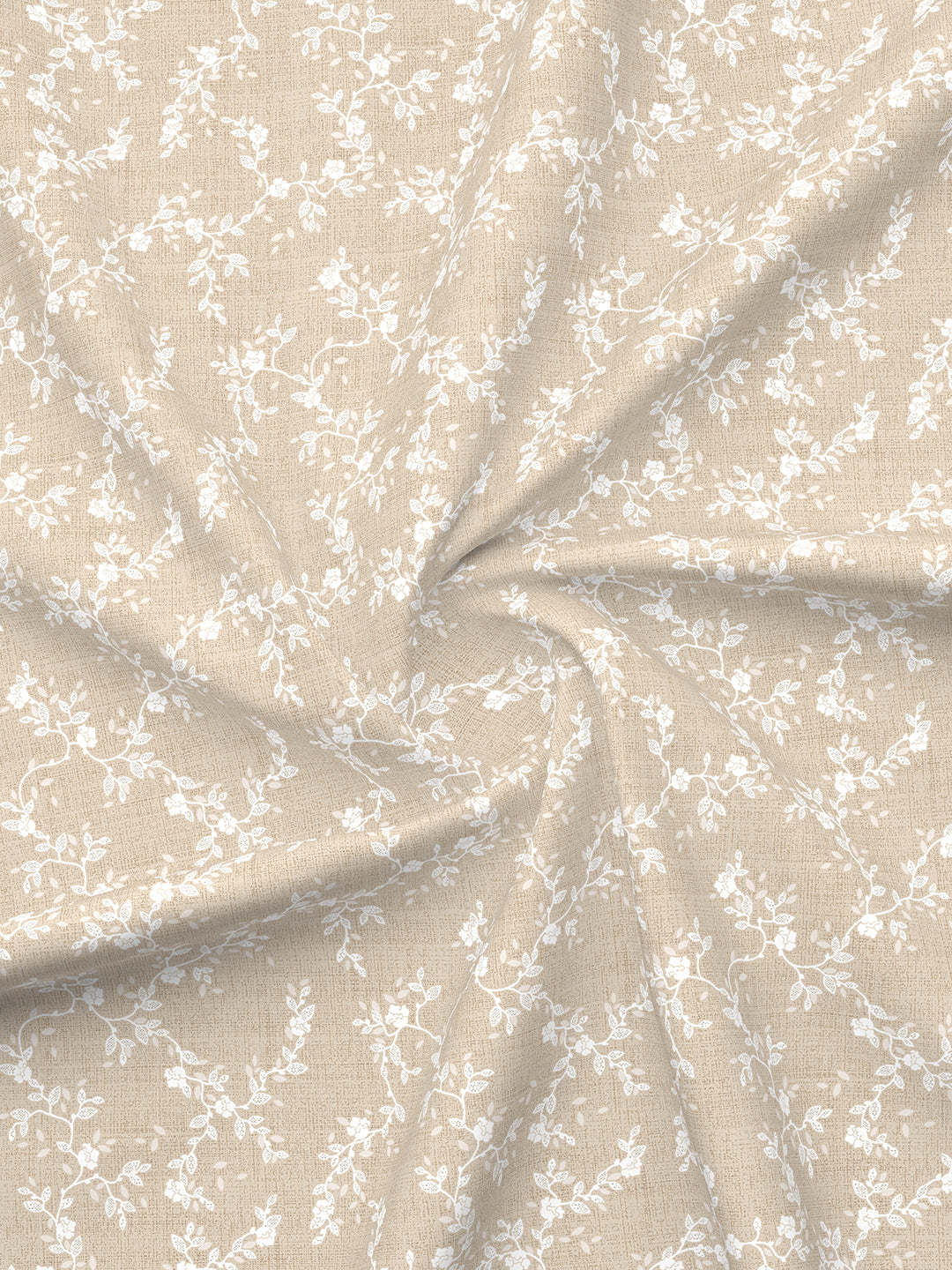 Zen Living 500 TC TENCEL™ King Size Bedsheet with 4 Pillow Covers (Double Marrow Stitch) - Beige & White Floral Print