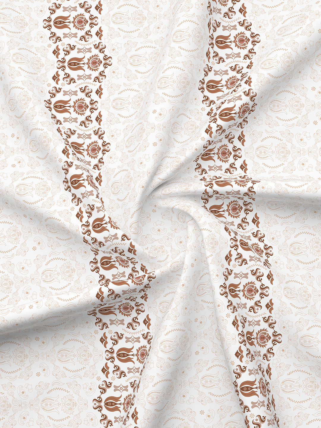 Siesta 100% Cotton 200 TC White Ethnic Print King Bedsheet with 2 Pillow Covers