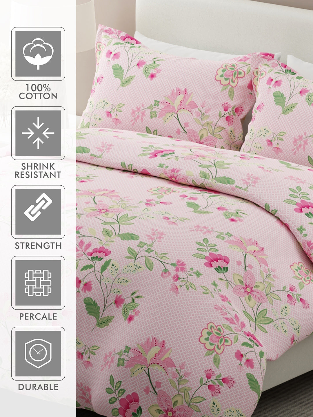 Siesta 100% Cotton 200 TC Pink Floral Print King Bedsheet with 2 Pillow Covers