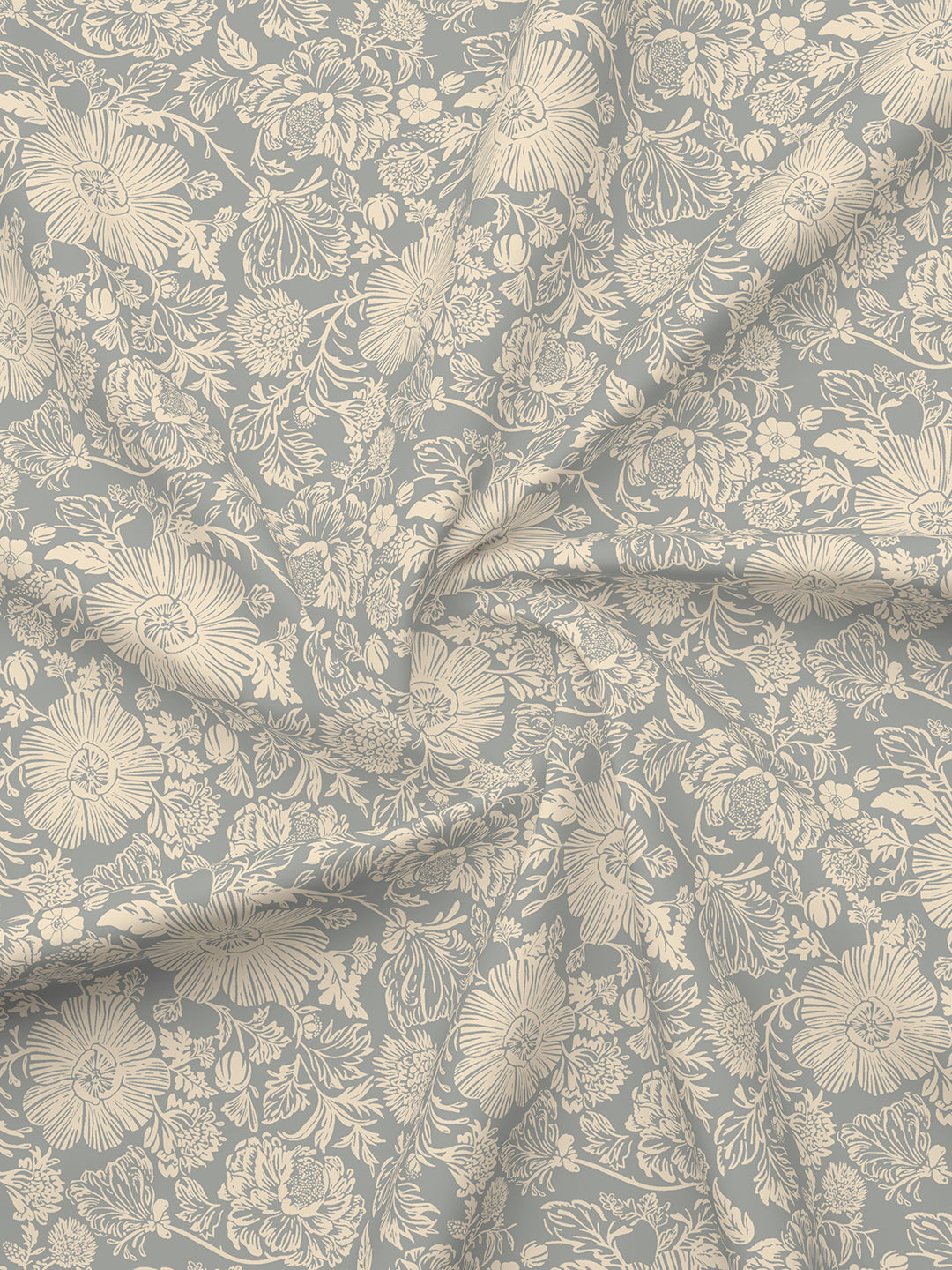 Siesta 100% Cotton 200 TC Grey & Beige Floral Print King Bedsheet with 2 Pillow Covers