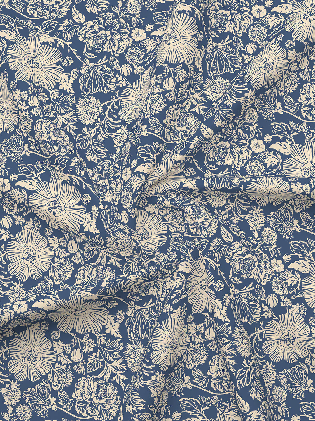 Siesta 100% Cotton 200 TC Blue & Beige Floral Print King Bedsheet with 2 Pillow Covers