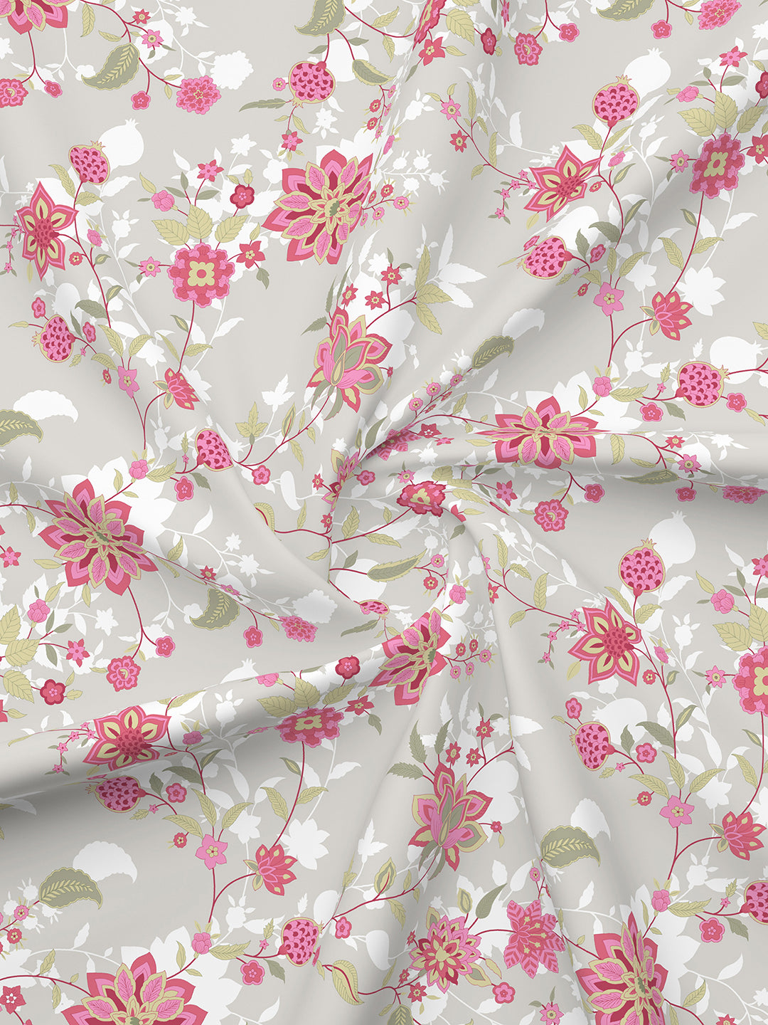 Siesta 100% Cotton 200 TC Pink & Grey Floral Print King Bedsheet with 2 Pillow Covers