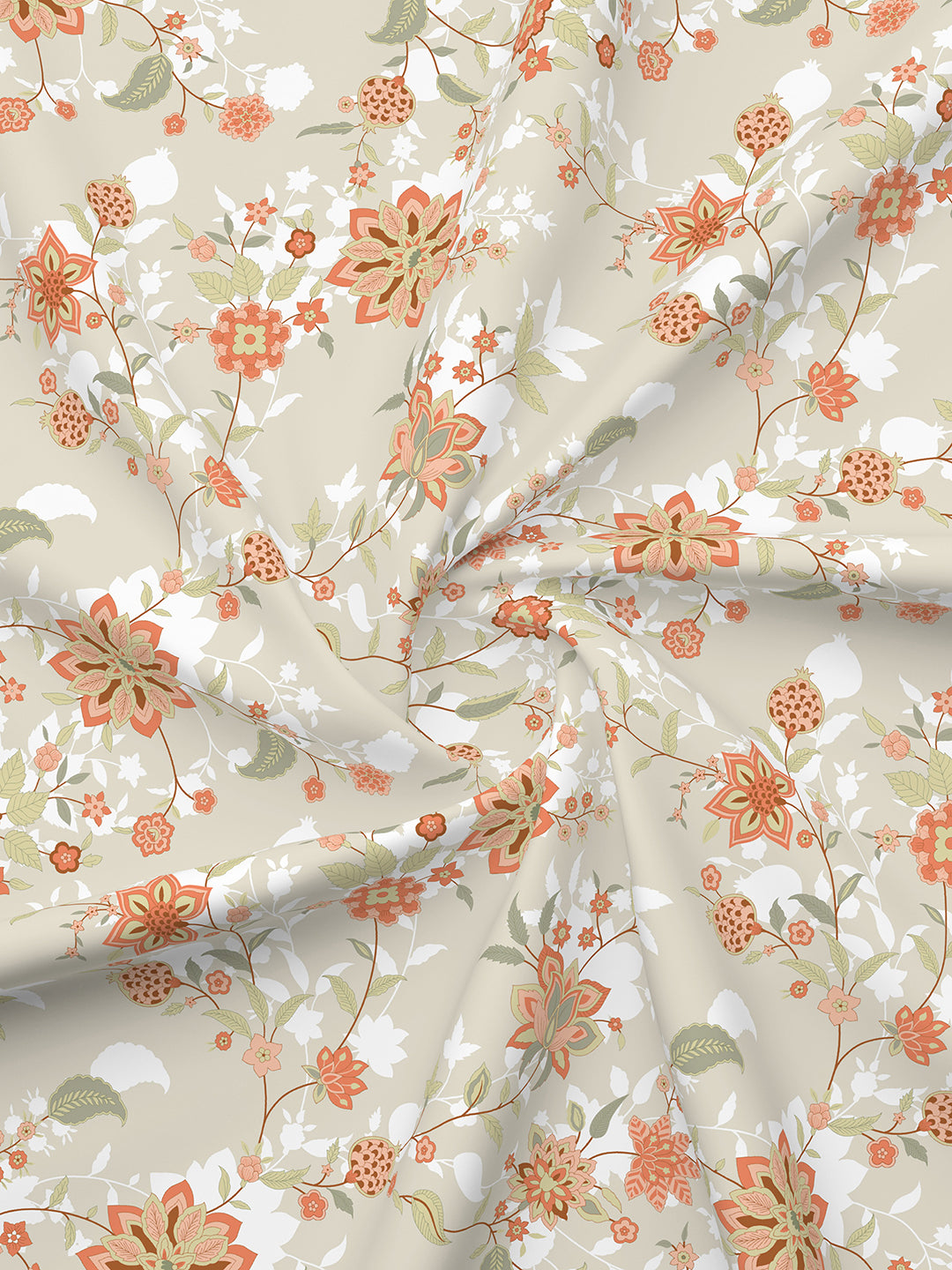 Siesta 100% Cotton 200 TC Grey & Orange Floral Print King Bedsheet with 2 Pillow Covers