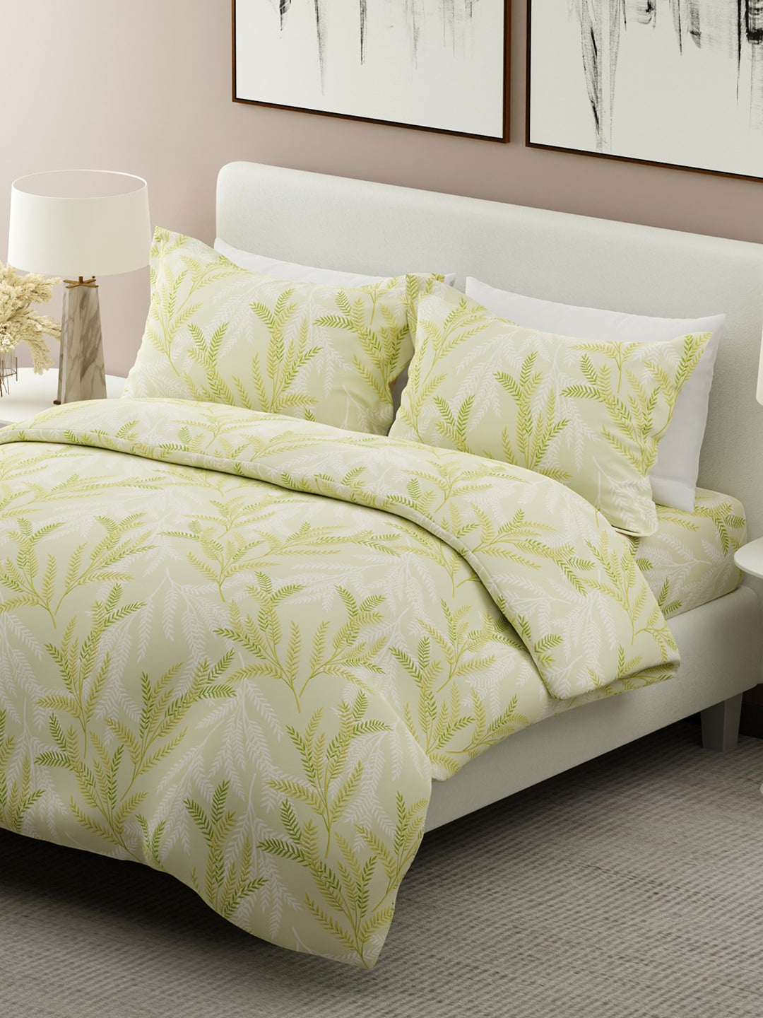 Nature Bouquet 100% Cotton 300 TC Printed Scented King Bedsheet with 2 Pillow Covers (Green Apple Fragrance)