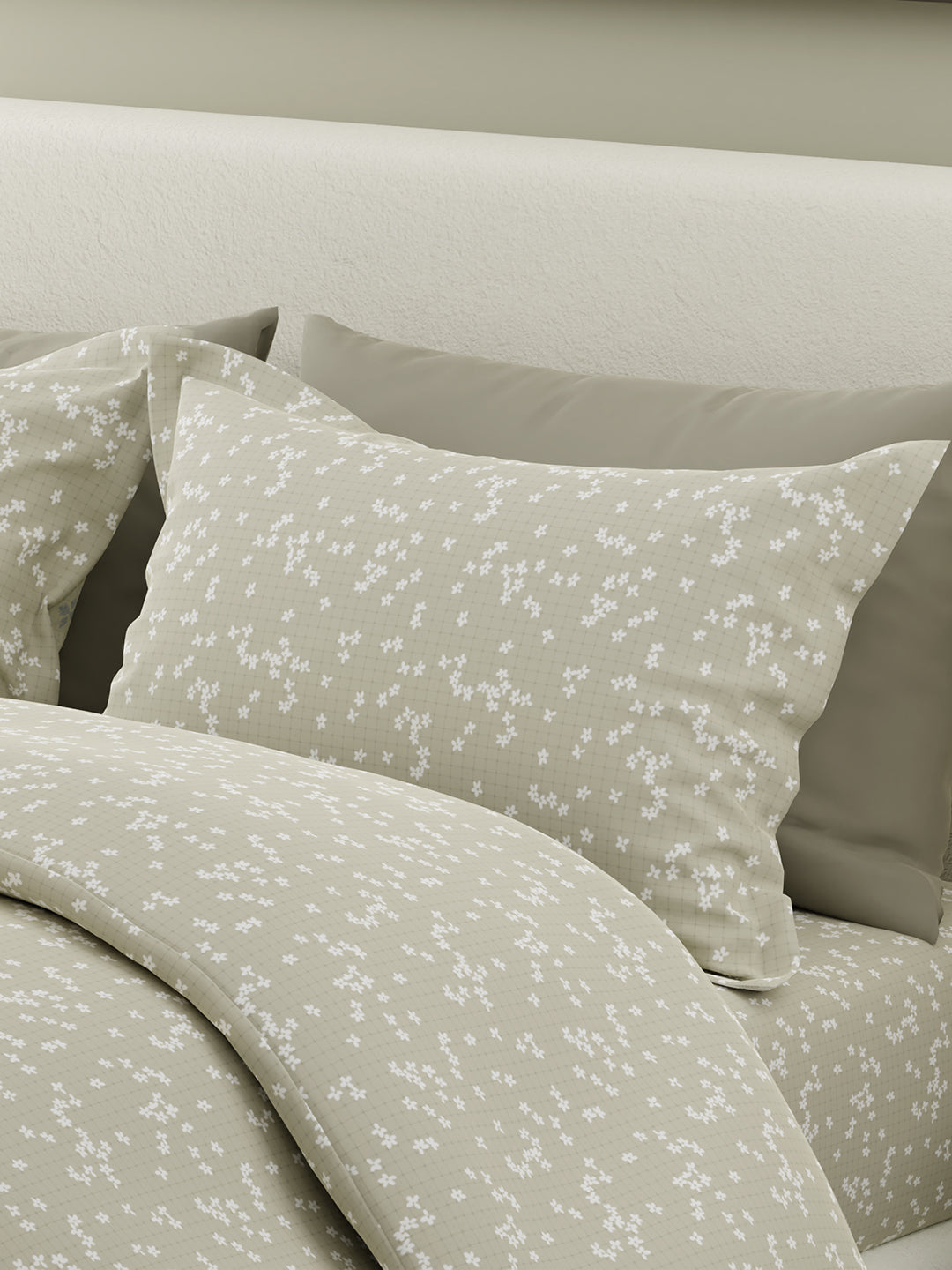 Nature Bouquet 100% Cotton 300 TC Grey Floral Print Scented King Bedsheet with 2 Pillow Covers (Jasmine Fragrance)