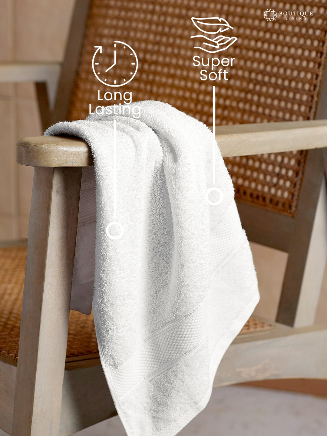 100% Cotton 550 GSM White Hand Towels, Luxe Loom Collection (Pack of 2)