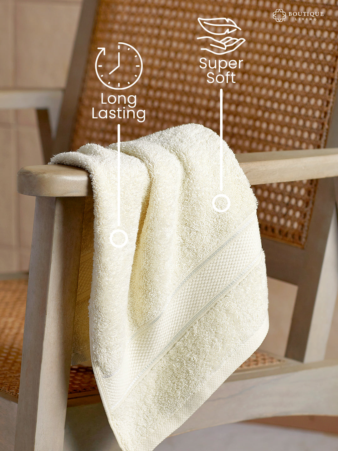 100% Cotton 550 GSM Cream Hand Towels, Luxe Loom Collection (Pack of 2)