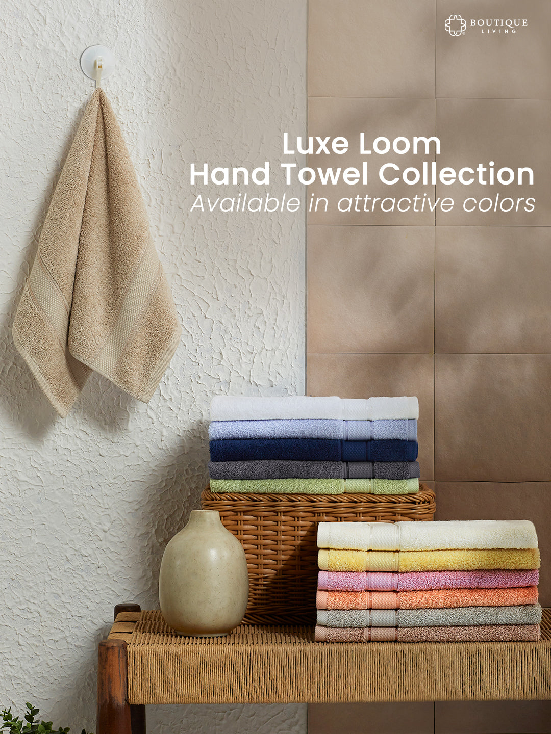 100% Cotton 550 GSM Cream Hand Towels, Luxe Loom Collection (Pack of 2)