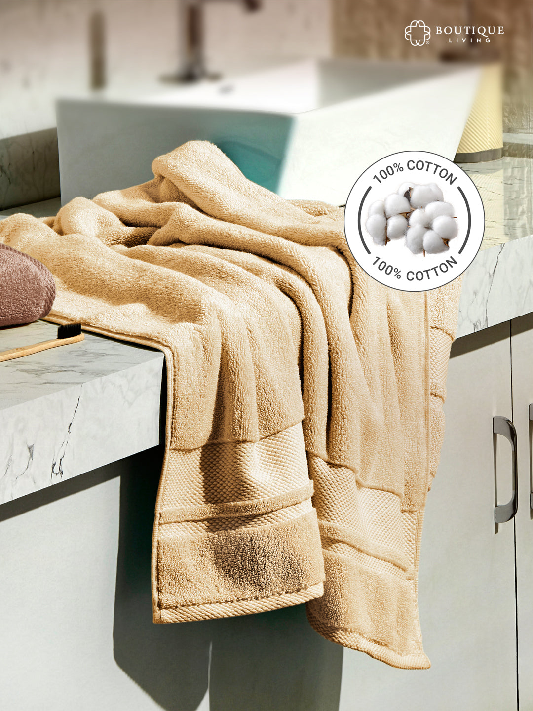 Platinum Pulse 100% Cotton 625 GSM Bath Towel - Brazilian Sand (Brown) (Pack of 1)