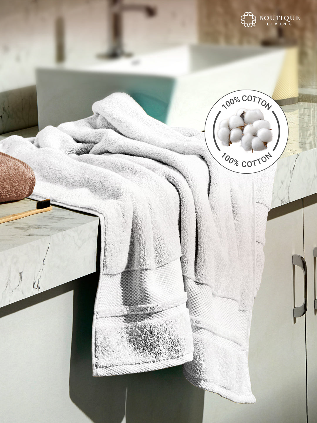 Platinum Pulse 100% Cotton 625 GSM White Bath Towel
