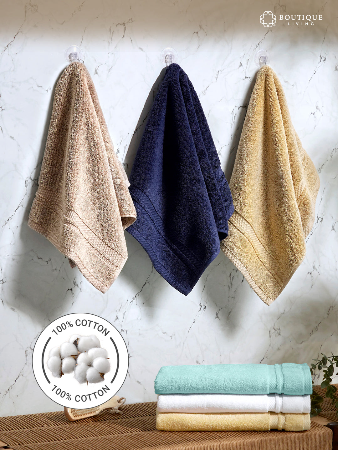 Platinum Pulse 100% Cotton 625 GSM Cream Hand Towels (Pack of 2) - Zero Twisted Technology