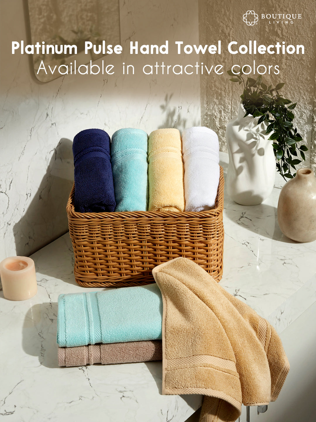 Platinum Pulse 100% Cotton 625 GSM Navy Blue Hand Towels (Pack of 2) - Zero Twisted Technology