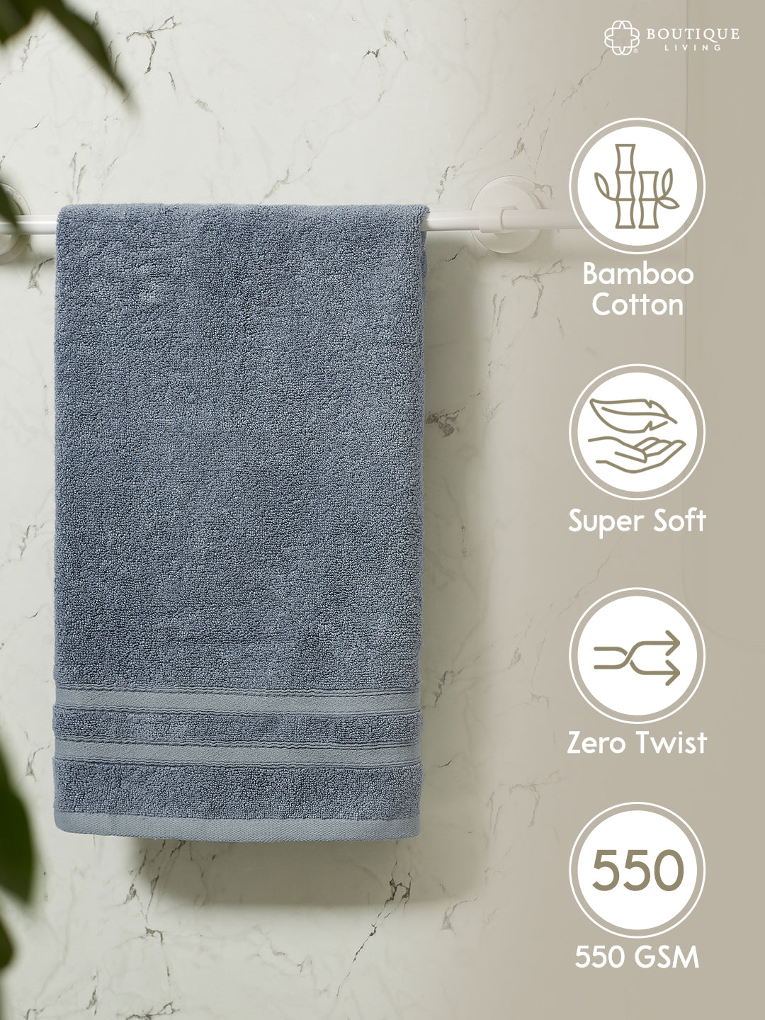 Zen Living Cotton Bamboo 550 GSM Blue Hand Towels (Pack of 2) - Zero Twisted Technology
