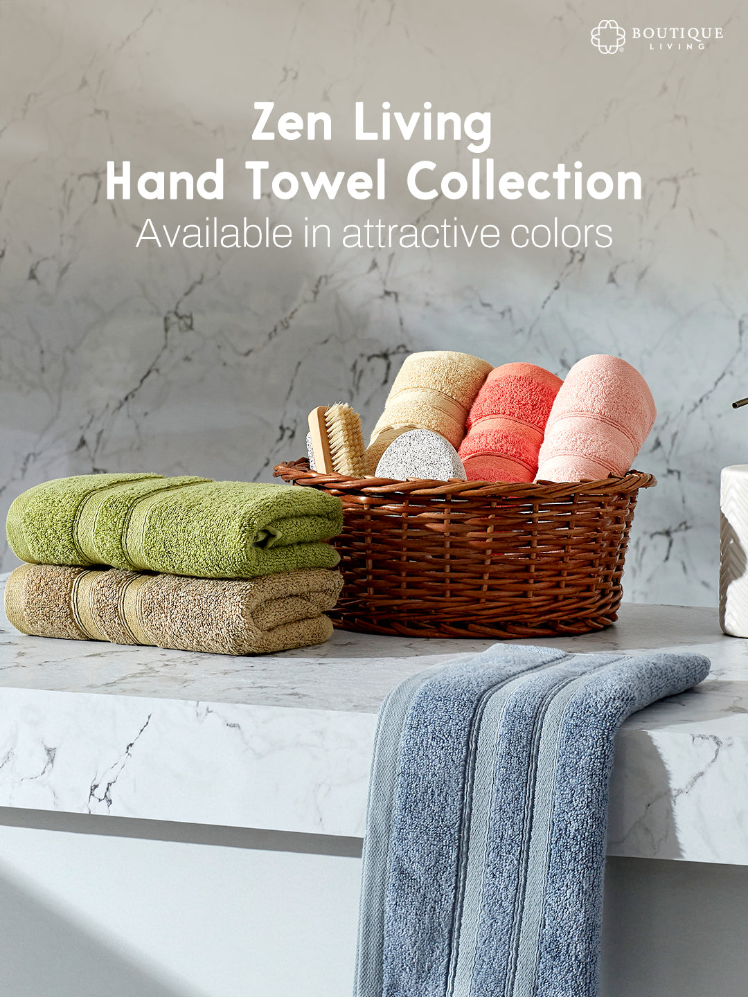 Zen Living Cotton Bamboo 550 GSM Blue Hand Towels (Pack of 2) - Zero Twisted Technology