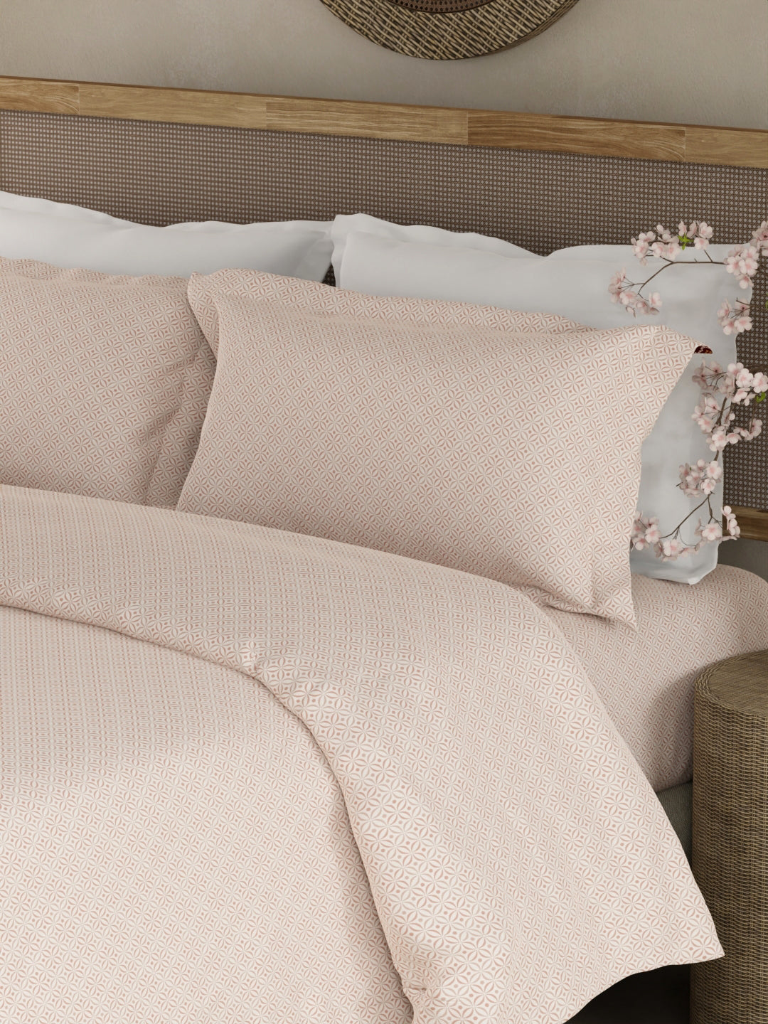 Cottage Garden 100% Cotton 300 TC King Bedsheet with 2 Pillow Covers - White Printed